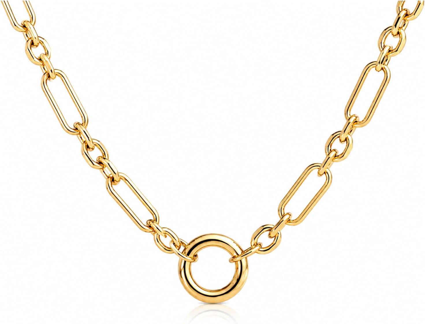 CAITLYNMINIMALIST 18K Gold Plated Silver Clasp Rolo Charm Holder Paperclip Necklace for Women Gift for Her