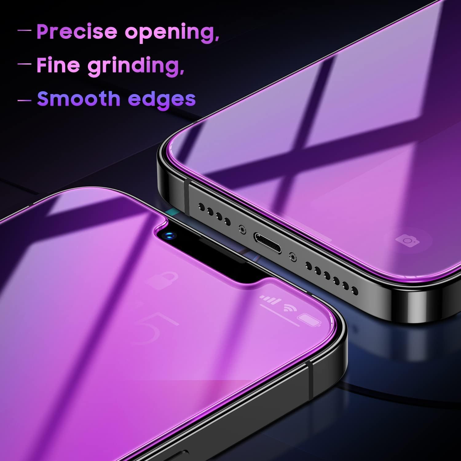 Uyiton for iPhone 14/13/13pro Privacy Screen Protector,9H+ Tempered Glass Screen Cover 【Anti-Blue Light】 Full Coverage Easy to Install - Purple