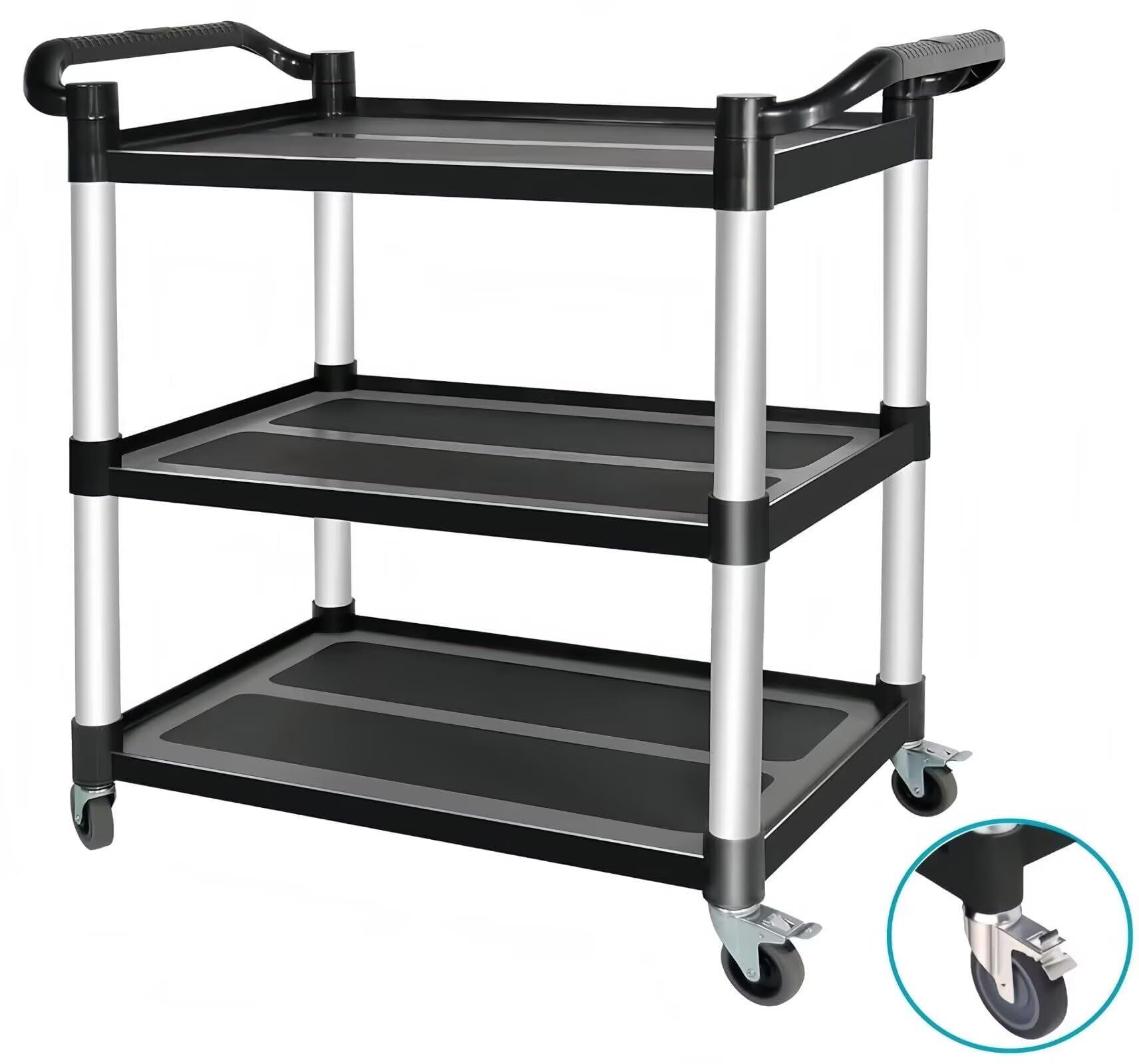キッチンワゴン　サービスワゴン　ブラック強化ガラス天板　車輪・キャスター付 キッチンワゴン サービスワゴン ブラック強化ガラス天板 車輪