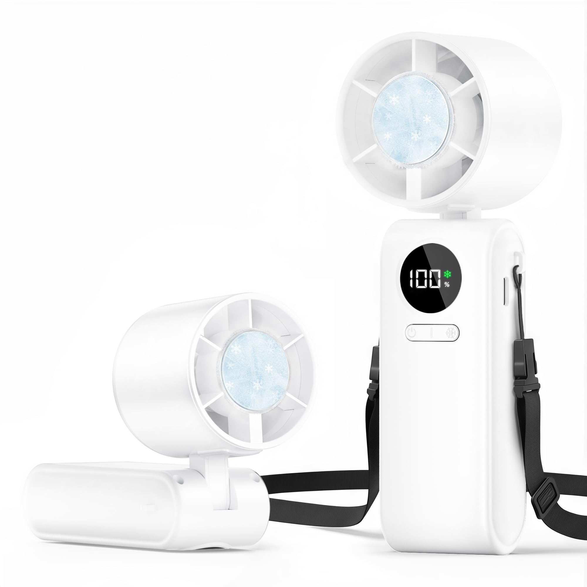 Ventilatore Portatile con Funzione di Raffreddamento a Ghiaccio, Mini Ventilatore con Batteria 4000 mAh, 5 Velocità, Pieghevole e USB-C Ricaricabile Ventola Adatto Desktop/Ufficio/Viagg- Bianco