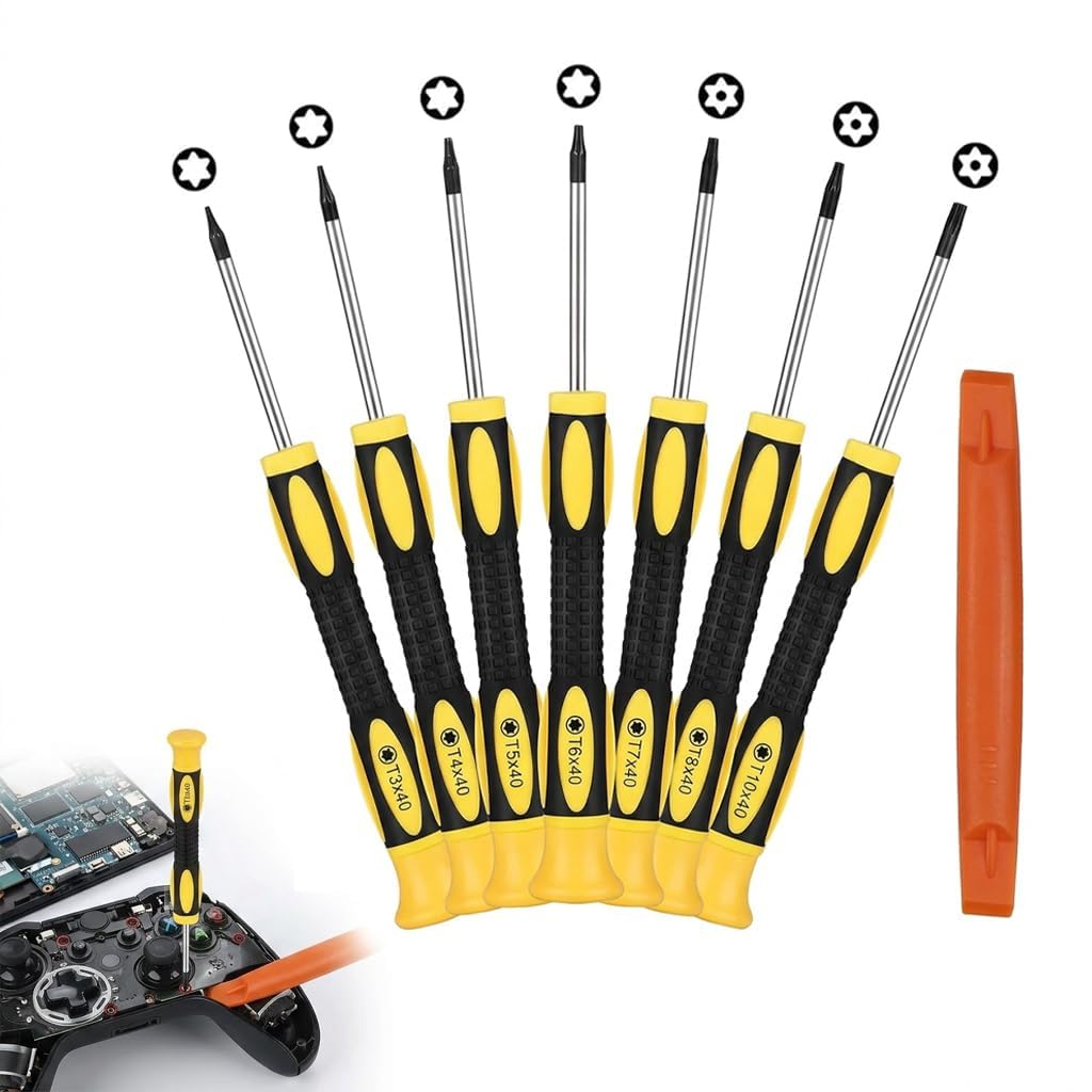 7pcs Magnetic Torx Screwdriver Set T3 T4 T5 T6 T7 T8 T10 Security Star Shaped Screwdriver Kit for Xbox 360 MacBook, Precision Repair Tool with Pry Bar for Controller & Laptop Maintenance