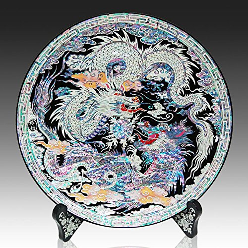 Amazon.co.jp: 螺鈿細工 漆塗り 木製 プレート 龍／ドラゴン 丸皿 大皿