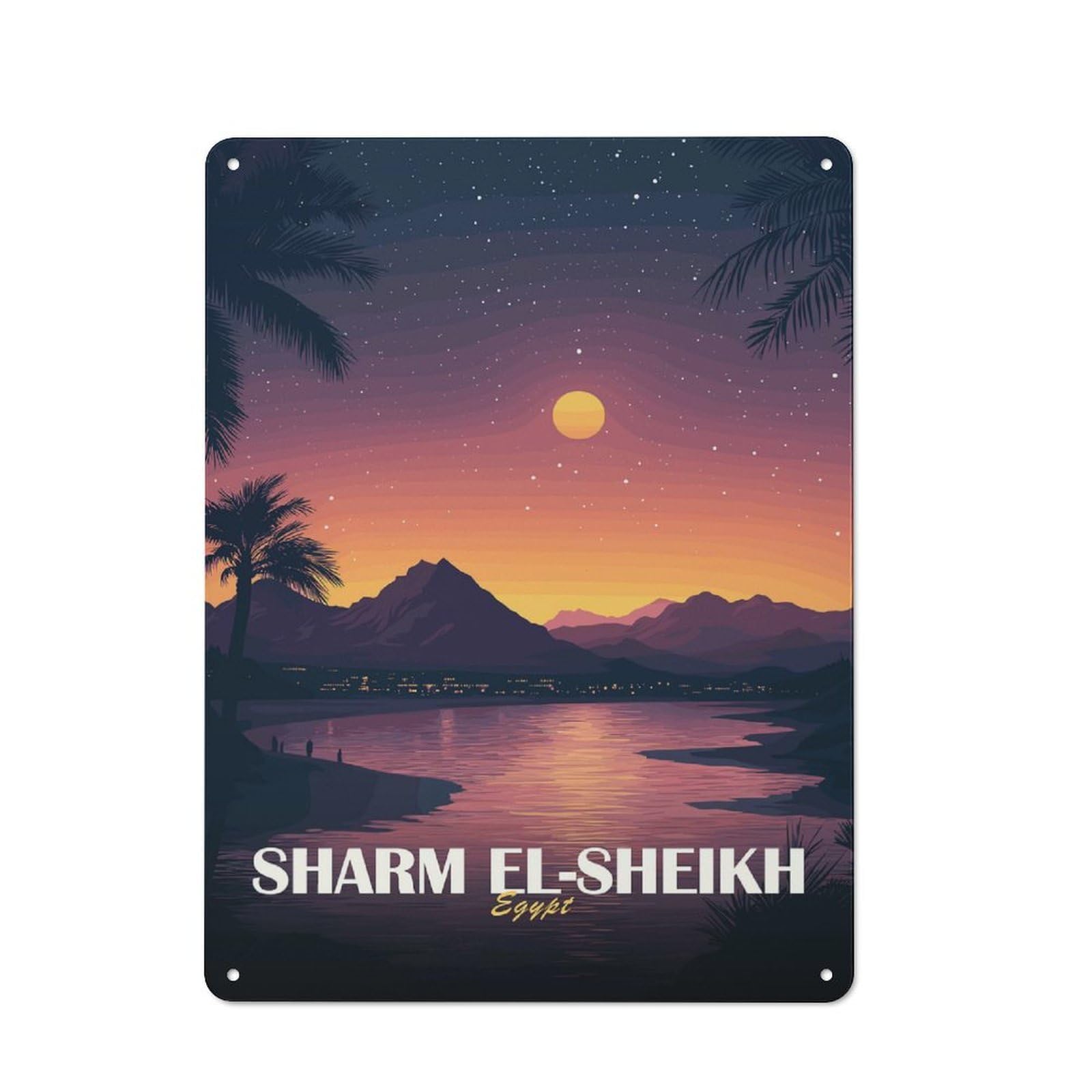 Junmoney Style Farmhouse Metal Sign With Sharm El-Sheikh Egypt Sunset Landscape Design 40X30cm, Rustic Country Wall Plaque For Cottage, Kitchen, Hallway Or Breakfast Nook