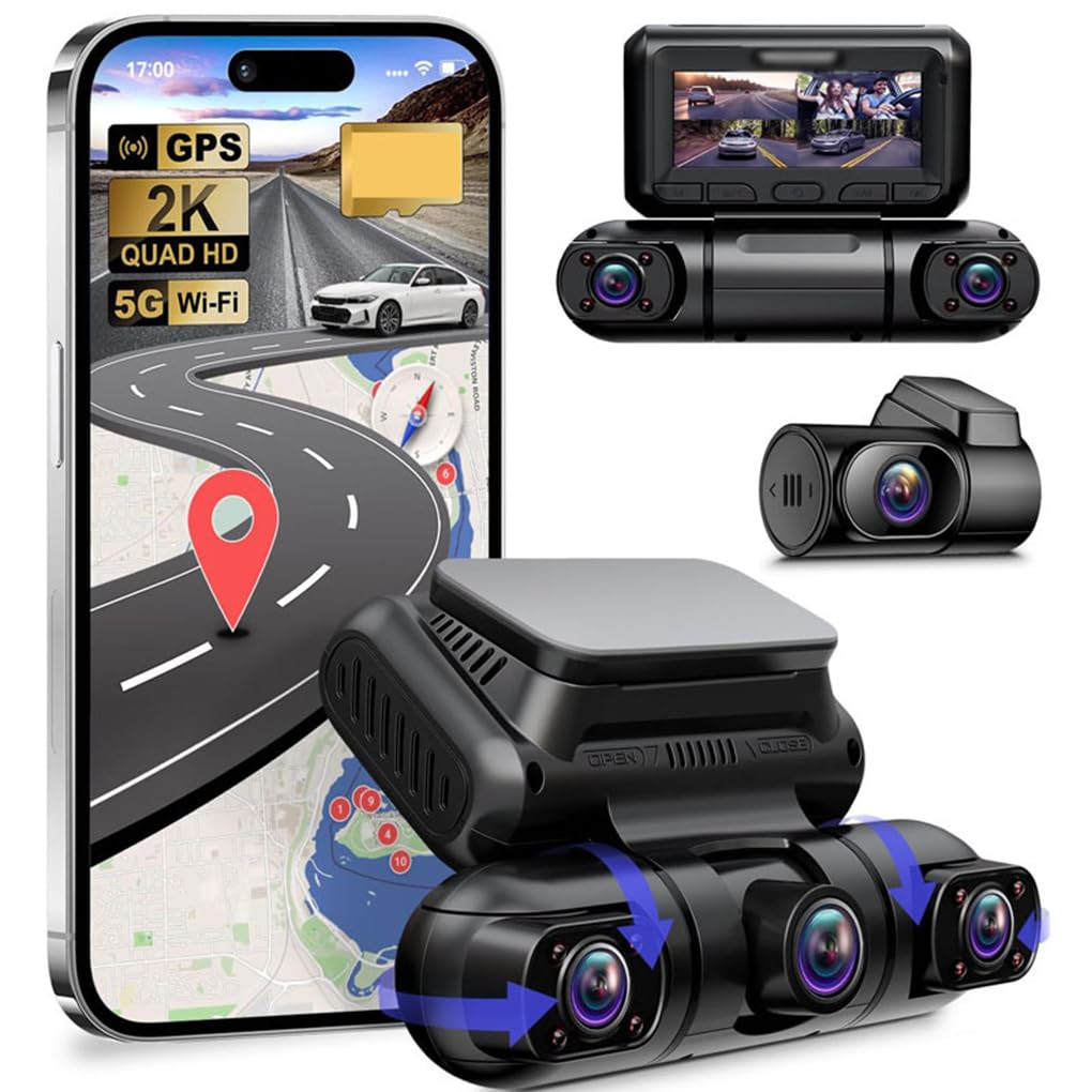 Dash Cam per auto con sensore G, 4 lenti, 2K1080P, con rilevamento