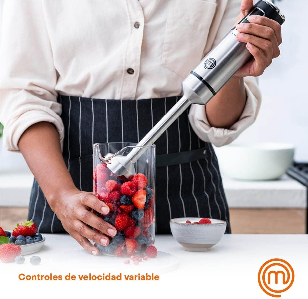 MasterChef Batidora de Mano con Espumador de Leche y Varillas, 2 Velocidades, Perfecto para el Capuchino y la Sopa 400W, Plastico y Acero Inoxidable, Negro