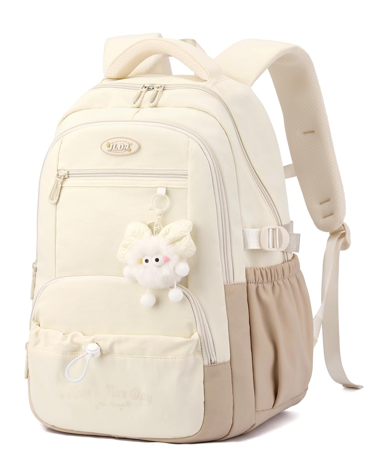 Cartable Fille Primaire et College, Sac à Dos de Grande Capacité pour Filles Adolescentes de 9 à 16 ans, Sacs d'école Renforcé à la Mode et Décontracté avec Pendentif, Marron