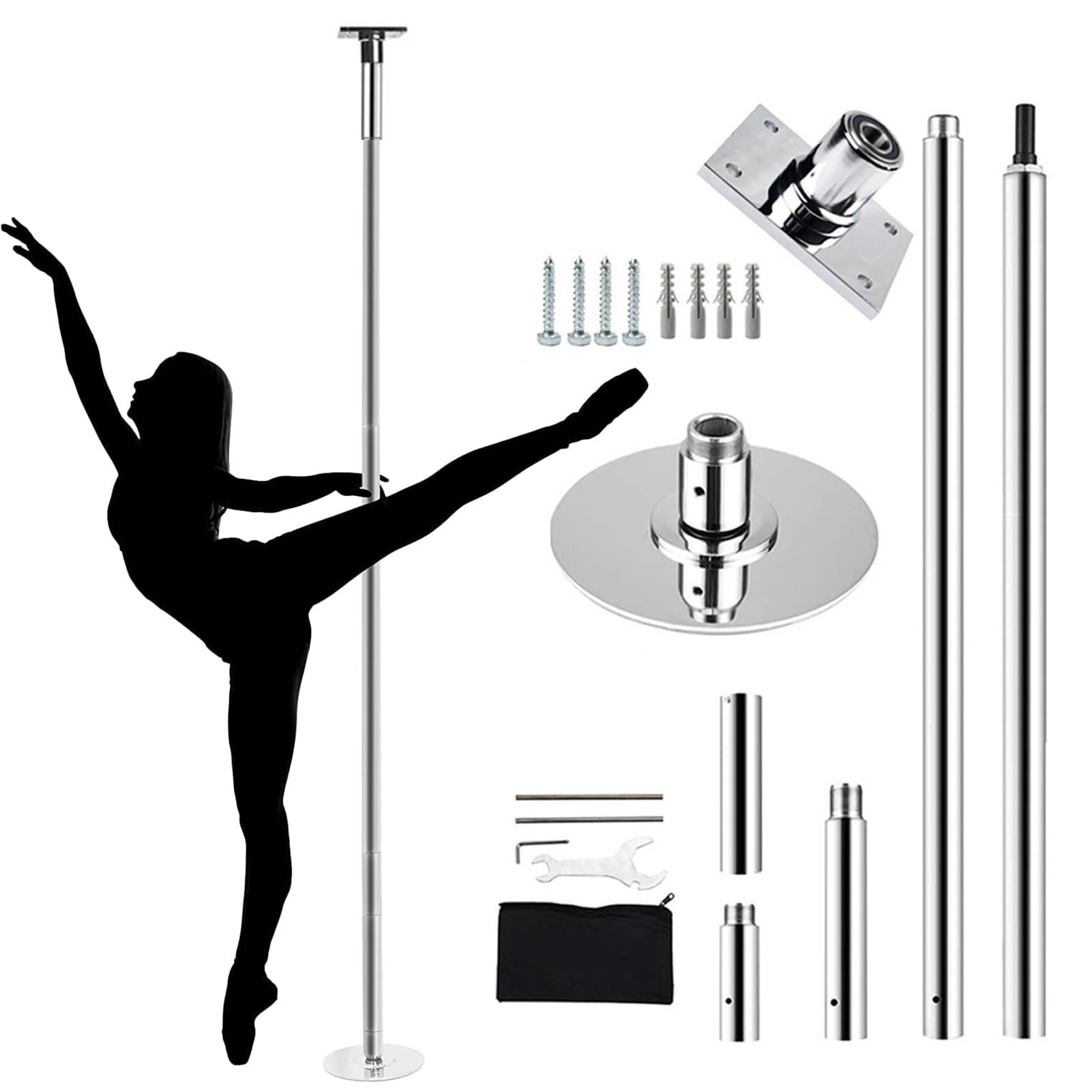BBHW Fixed Plate Stripper Dance Pole 45mm, Professional Steel Dancing Tube with Ceiling Plates, Adjustable Home Workout Pole for Carpet (Color : 3.23M-3.355M(10.6FT-11FT))