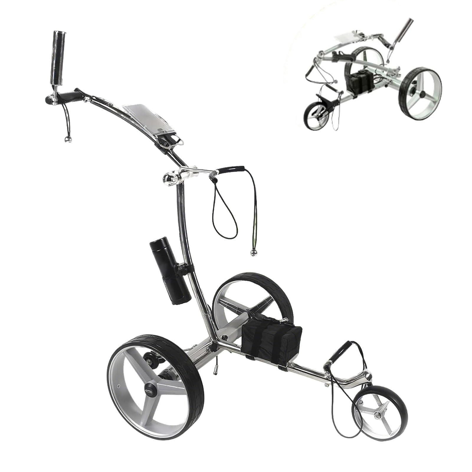 Carrito de Golf Eléctrico 3 Ruedas, Batería Potente 20km, Mando a Distancia, Velocidad Ajustable y Plegable para Jugadores Exigentes