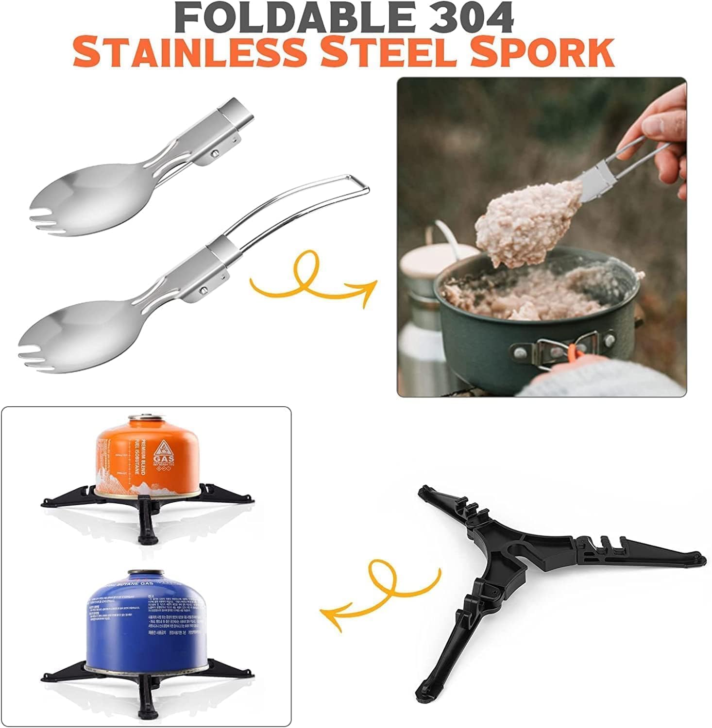 Set Da Campeggio 16 Pezzi - Pentole In Alluminio, Posate Pieghevoli E Fornellino Per Outdoor, Picnic E BBQ - Foto 2