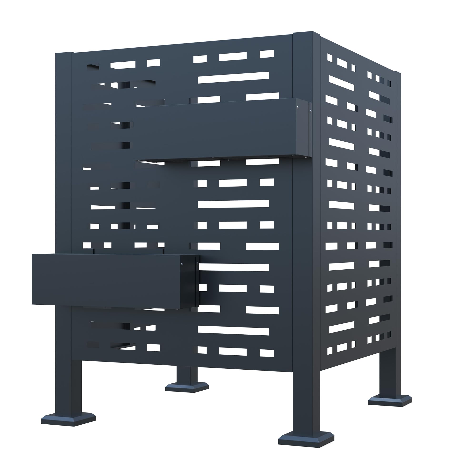 Abdeckung für Klimaanlage, quadratisch, 91 x 91 x 114 cm, Turmabdeckung aus verzinktem Stahl, Anthrazit, Schutzkäfig für Wärmepumpe mit 2 hängenden Pflanzgefäßen