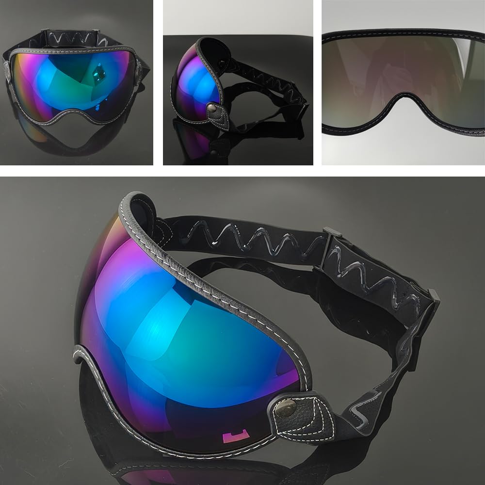 ZQIYDYP Retro Helmet Visor,Elastic Band Bubble Visors,Open Face Helmet Visor Goggles Lens Replacement for Open Face 3/4 Face Helmets (Rainbow-Day Use Only)