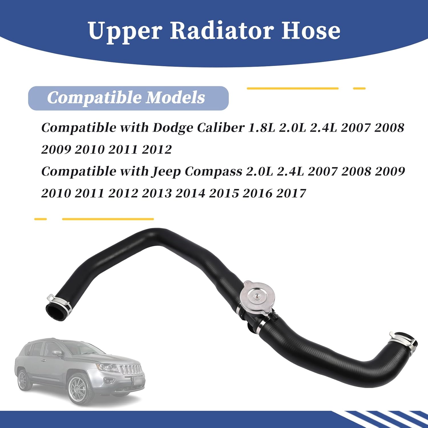 Upper Radiator Hose Compatible with Jeep Compass/Patriot 2.0L 2.4L 2007-2017/ Compatible with Dodge Caliber 1.8L 2.0L 2.4L 2007-2012, Replace 5058172AH 5058172AE 5058172AI