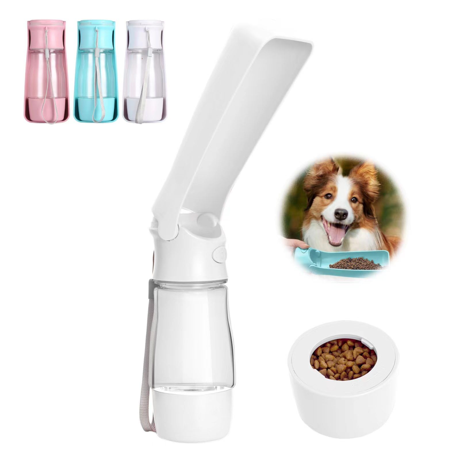 Botella de agua para perros de viaje, portátil, plegable, botella de agua para mascotas, con recipiente para comida, dispensador de comida para mascotas, viajes, senderismo, compacta, duradera,