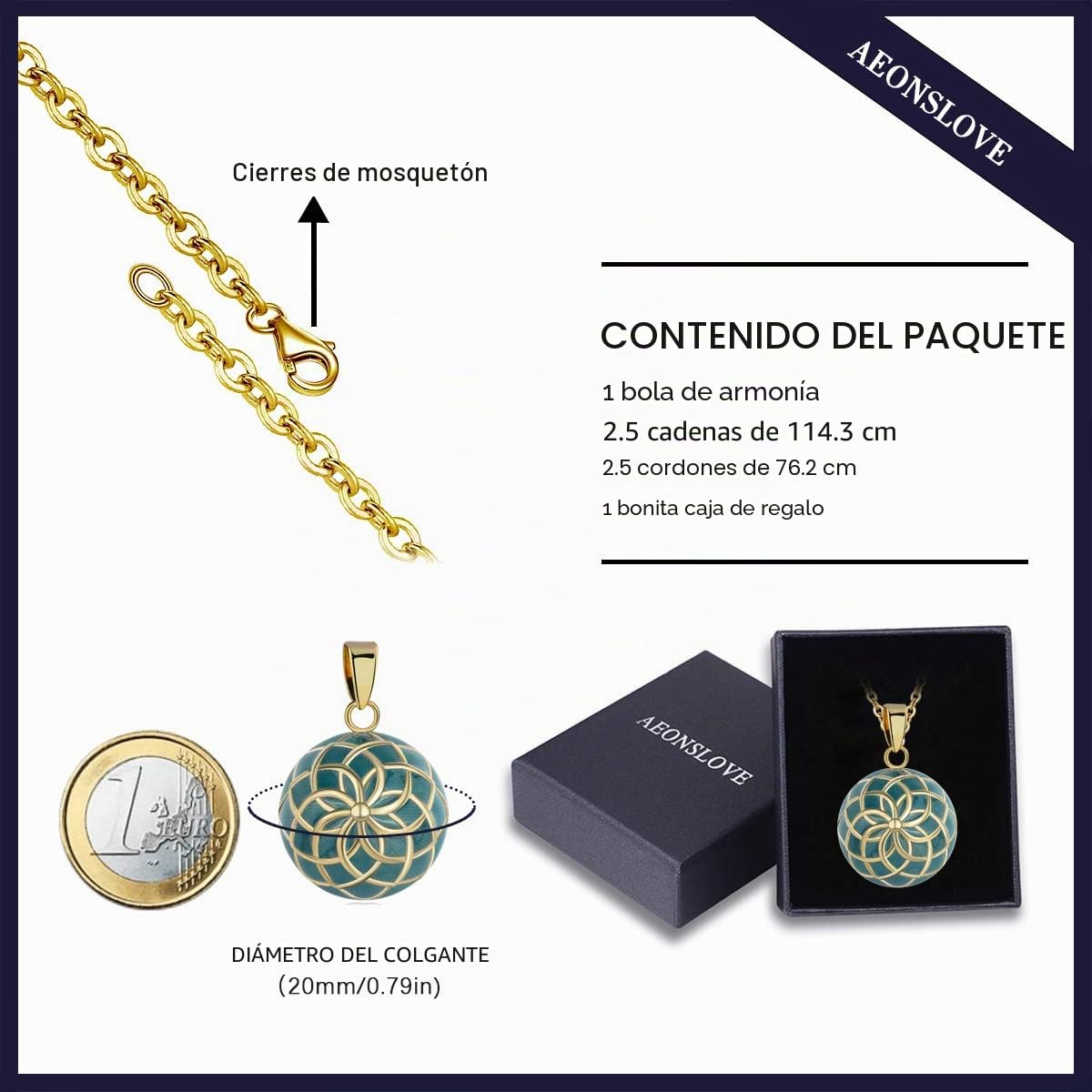 AEONSLOVE Llamador de Angeles Embarazada para Futuras Madres Collar Mujer Embarazada con Flor de Vida Vintage Regalo Embarazada Primeriza, 2 Cadenas