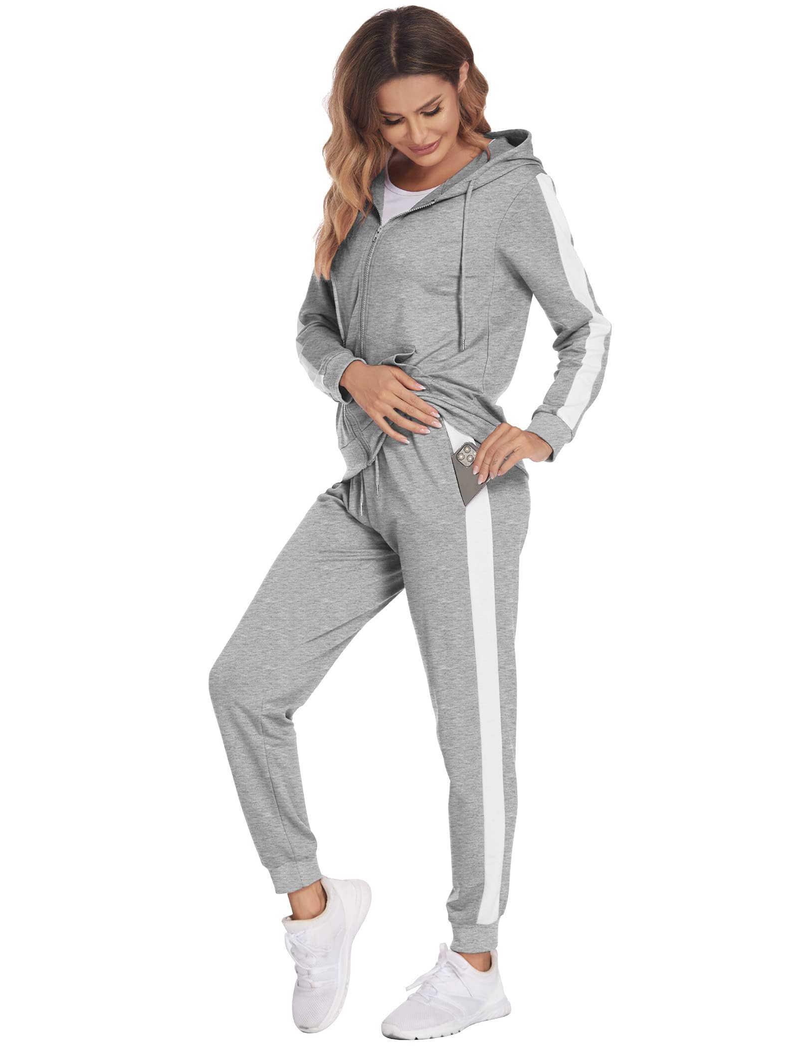 Parabler Tuta da donna Sportiva 2 pezzi Completo da jogging Giacca casual con cappuccio e pantaloni sportivi Primavera Estate Autunno