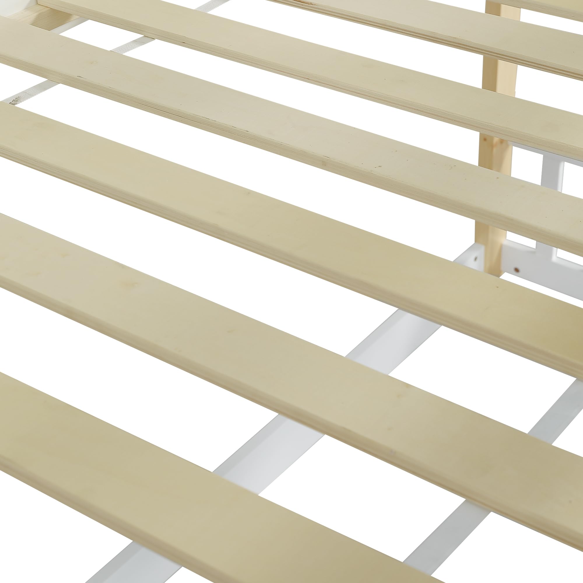 SACOOL Letto a castello 90 x 200 cm con finestre e scala angolare a tre livelli, culla con scivolo, letto con recinzioni e protezione anticaduta, telaio in legno massello, bianco e naturale