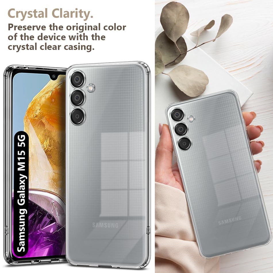 Image of Fashionury Crystal Clear Case for Samsung Galaxy M15 5G | Yellowing Resistance | Transparent TPU Silicone | Raised Camera Lips | Slim Transparent Cover