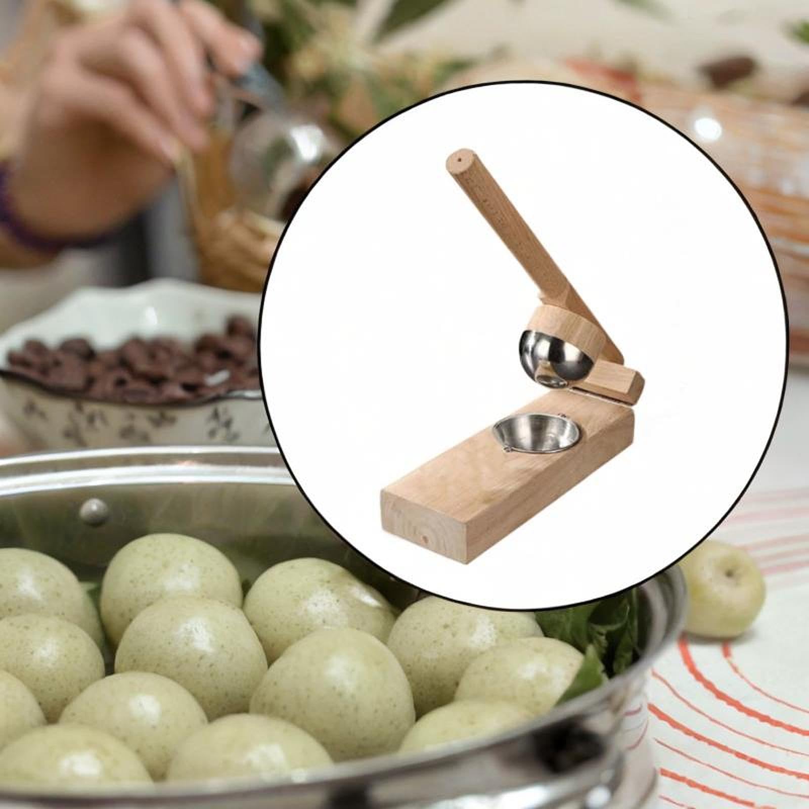 Mochi Maker Teigpresse aus Gummibaumholz Qingming Frucht Presse Dumpling Skin Werkzeug mit Sicherem Griff für Küche Restaurant Laden, Gummiholz ​​8cm