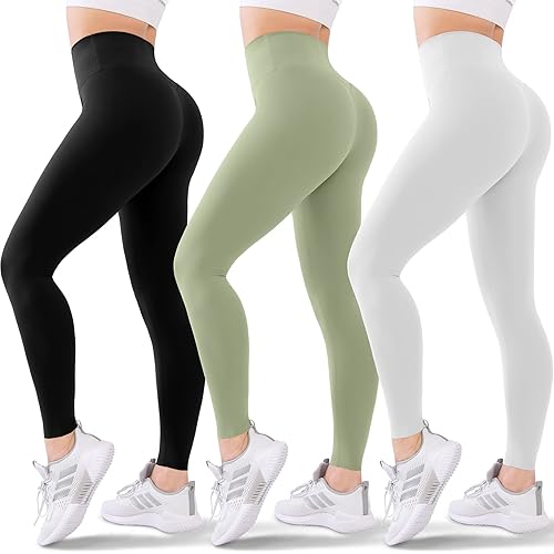 Blisset 3 Pack High Waisted Leggings for Women-Soft Athletic Tummy Control Pants for Running Yoga Workout Reg & Plus Size