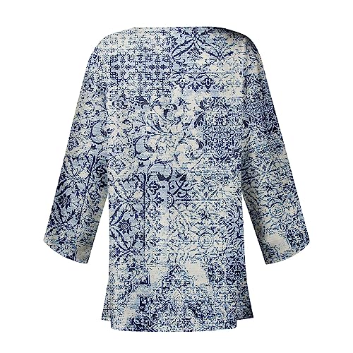 Cardigans for Women 2025 Retro Print 3/4 Sleeve Cardigans Lightweight Blouse Tops Coat Casual Duster Jackets4