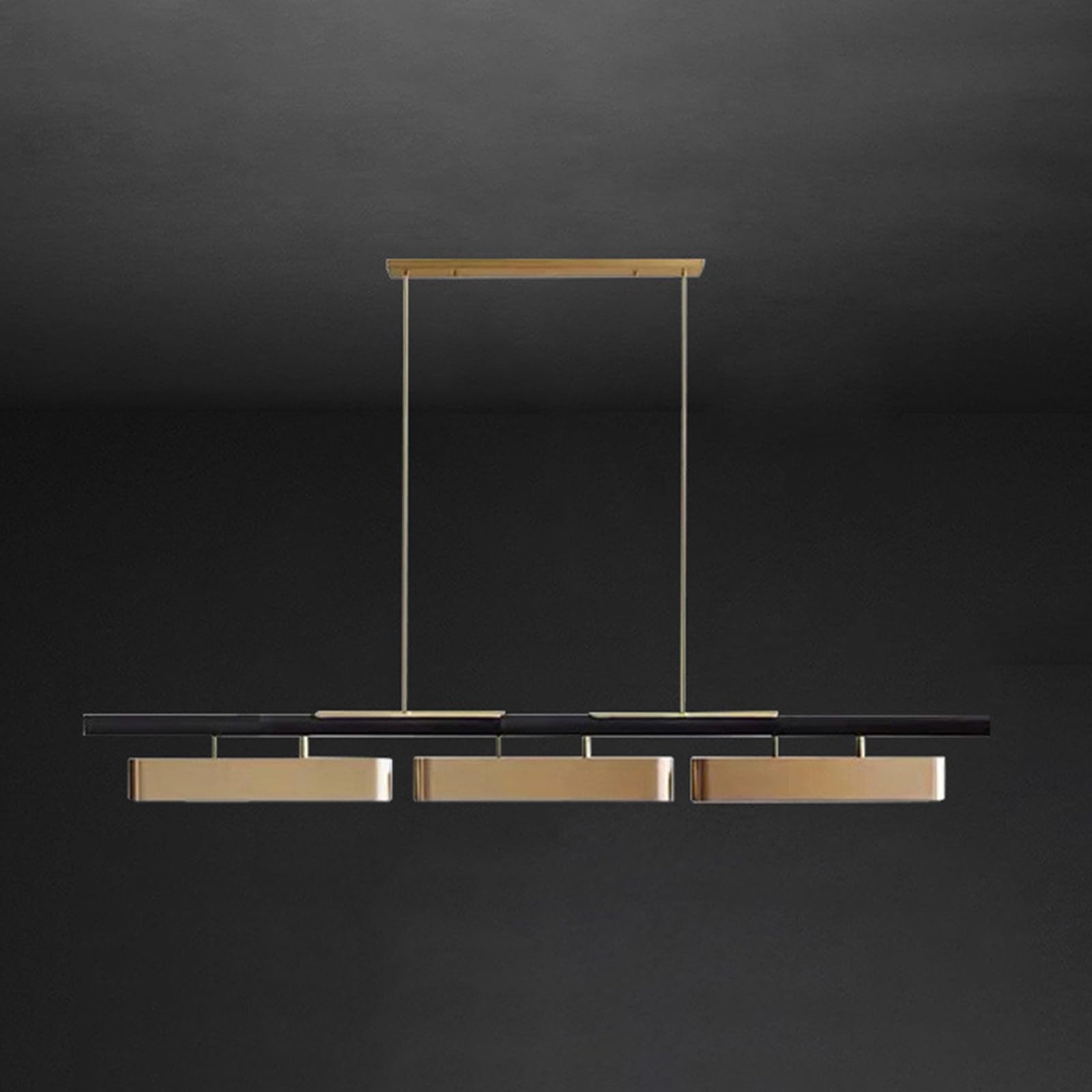 LYMSXAZOU Modern Black Linear Chandelier with Brushed Nickel Finish Dimmable LED Ceiling Light Fixture Adjustable Height 3 Color Options Perfect for Dining Room & Kitchen (3 Lights)
