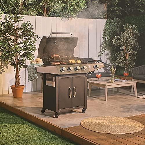 VonHaus Gas BBQ, 4+1 Burner Gas Barbecue with Warming Rack, Side Burner, Temperature Gauge, Cabinet Storage, 4 Wheels, Portable, Steel & Chrome, Grill Meat, Fish, Veg in Your Garden Outdoor Space