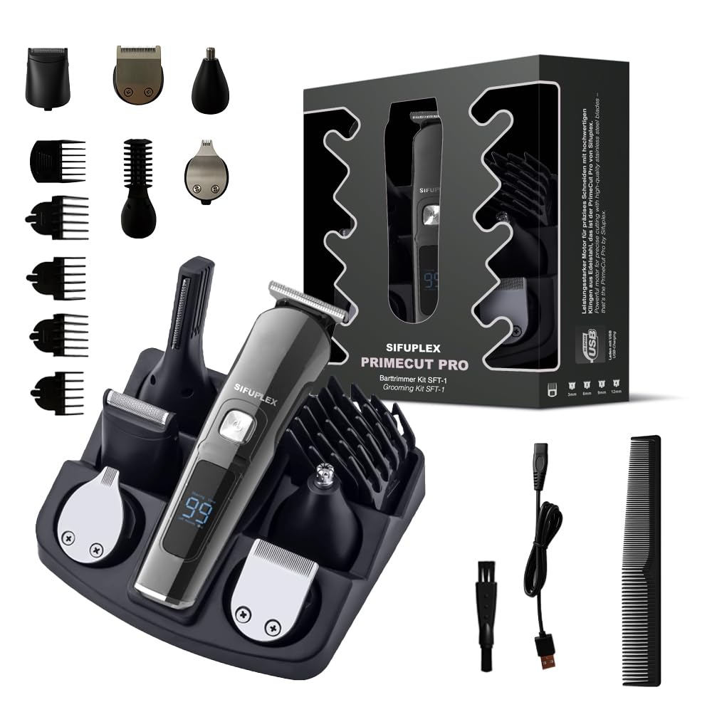 PrimeCut Pro Barttrimmer – Profi Bartschneider Herren mit 5 Aufsätzen – Präzisions-Trimmer Herren – Haarschneidemaschine mit 90 Min Akku