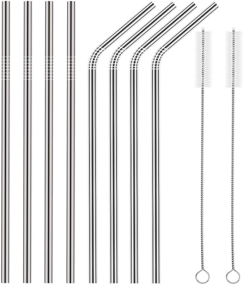 Stainless Steel Straws for Drinking with Brushes (4 Bent + 4 Straight + 2 Brushes)
