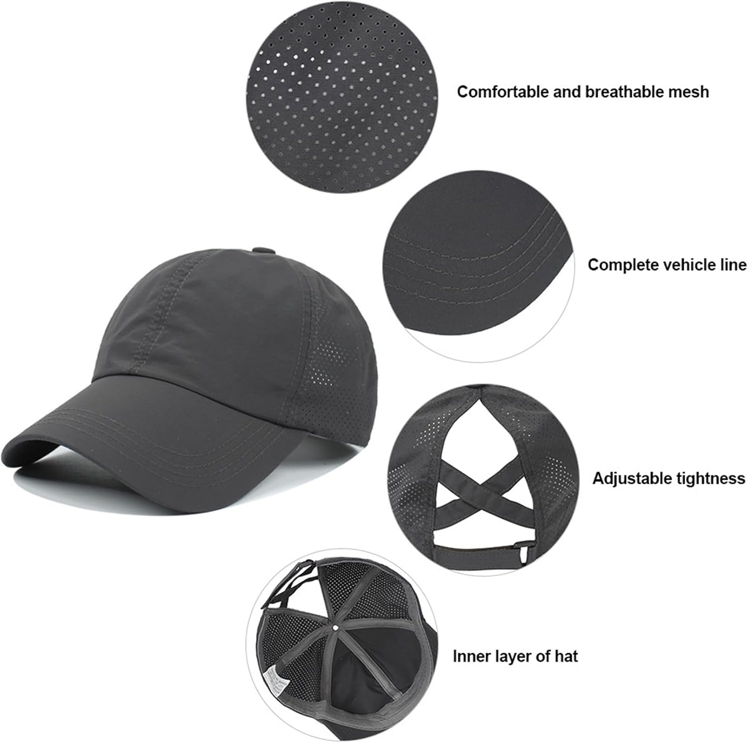 Cross Hat Womens Baseball Cap Cross Ponytail Hat High Messy Bun Hats Adjustable Quick Drying Mesh Hat
