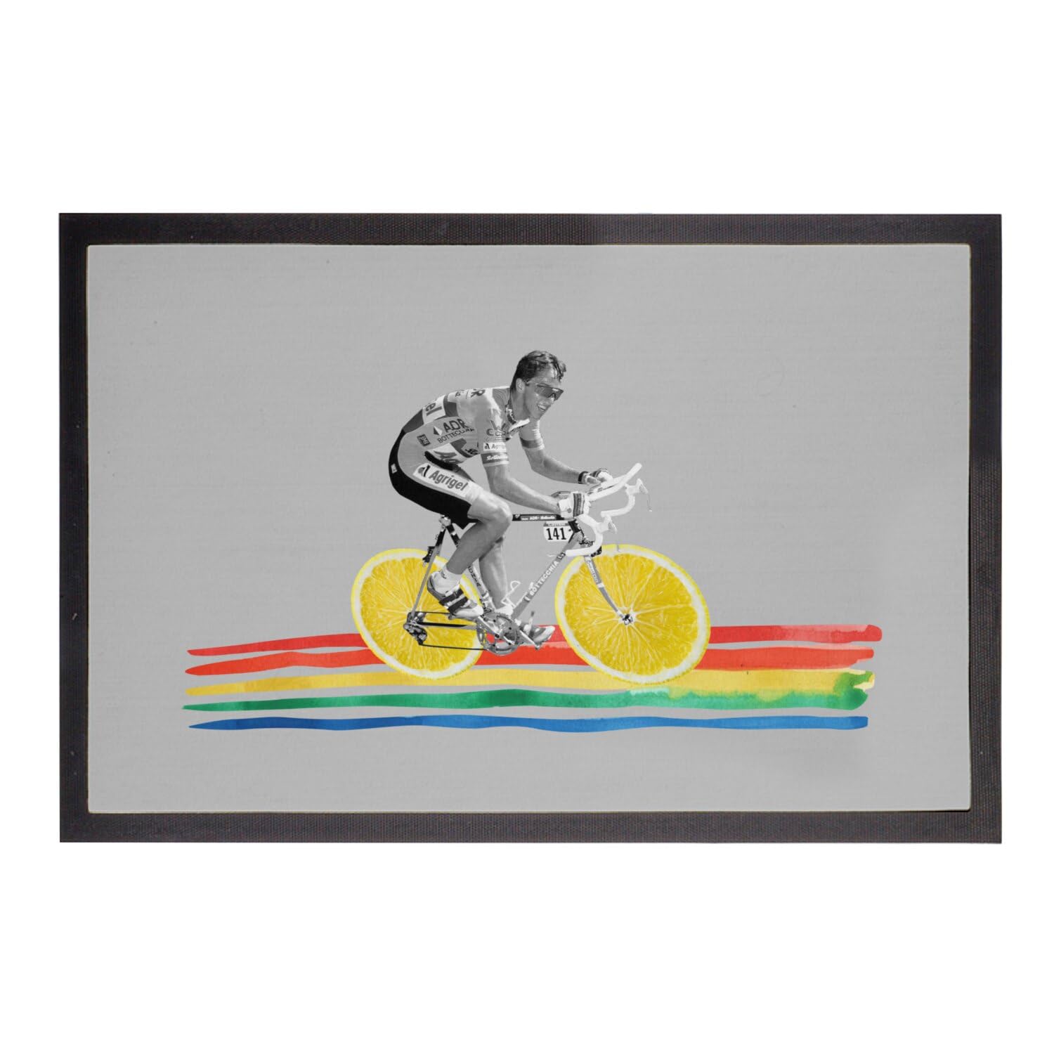 Paillasson Gris Cycliste Arc-en-Ciel Cadeau Original Thème Vélo Art 60x40cm