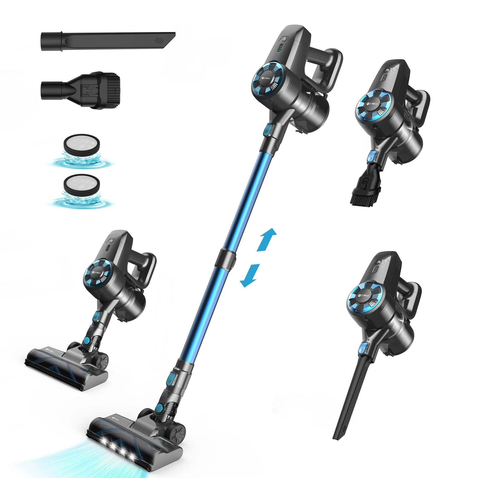 UMLo Cordless Vacuum Cleaner, 6-in-1 Ultra-Lightweight Stick Vacuum with 2200 mAh Battery, 40 Mins Max Runtime, Powerful Rechargeable Vacuum Cleaners for Home Carpet Hardwood Floor Pet Hair,N3S