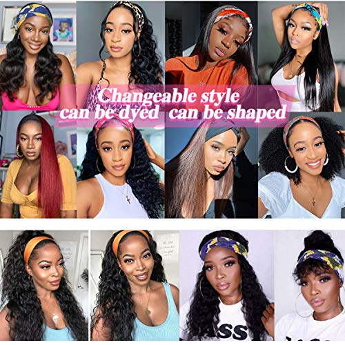 Image of Celiarita Headband Wig Human Hair Deep Wave 10 inch None Lace Front Wig Human Hair Machine Made Wigs Glueless Curly Hair Headband Half Wigs for Black Women Human Hair Natural Color