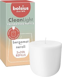 Bolsius - CleanLight Refill - Refillable Scented Candle - Bergamot & Neroli - Refills Only - 2 pcs - Burn Time 20 Hours - Contains Natural Vegan Wax - Sustainable Concept