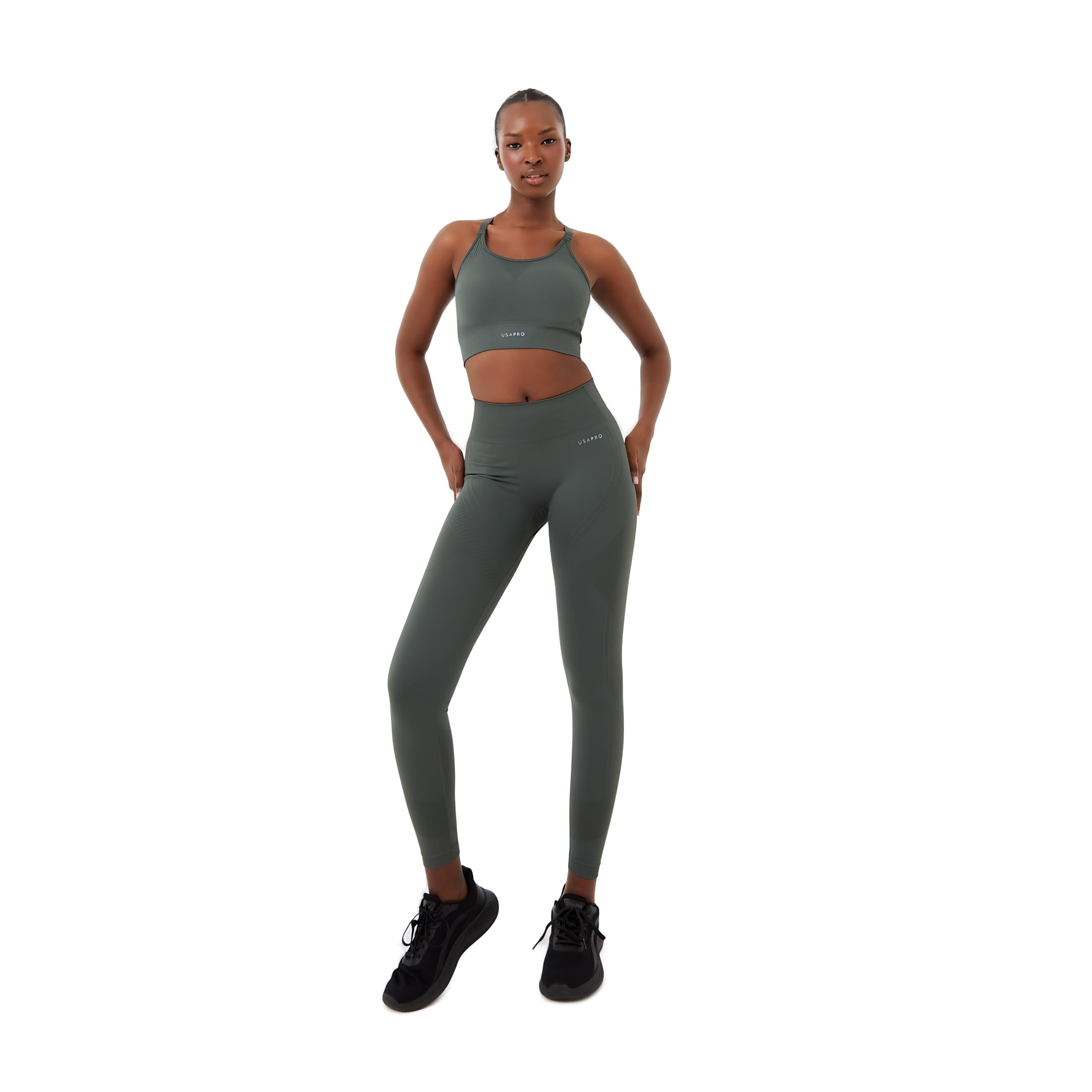 USA Pro Womens Core Seamless Adjustable Sports Bra Khaki L