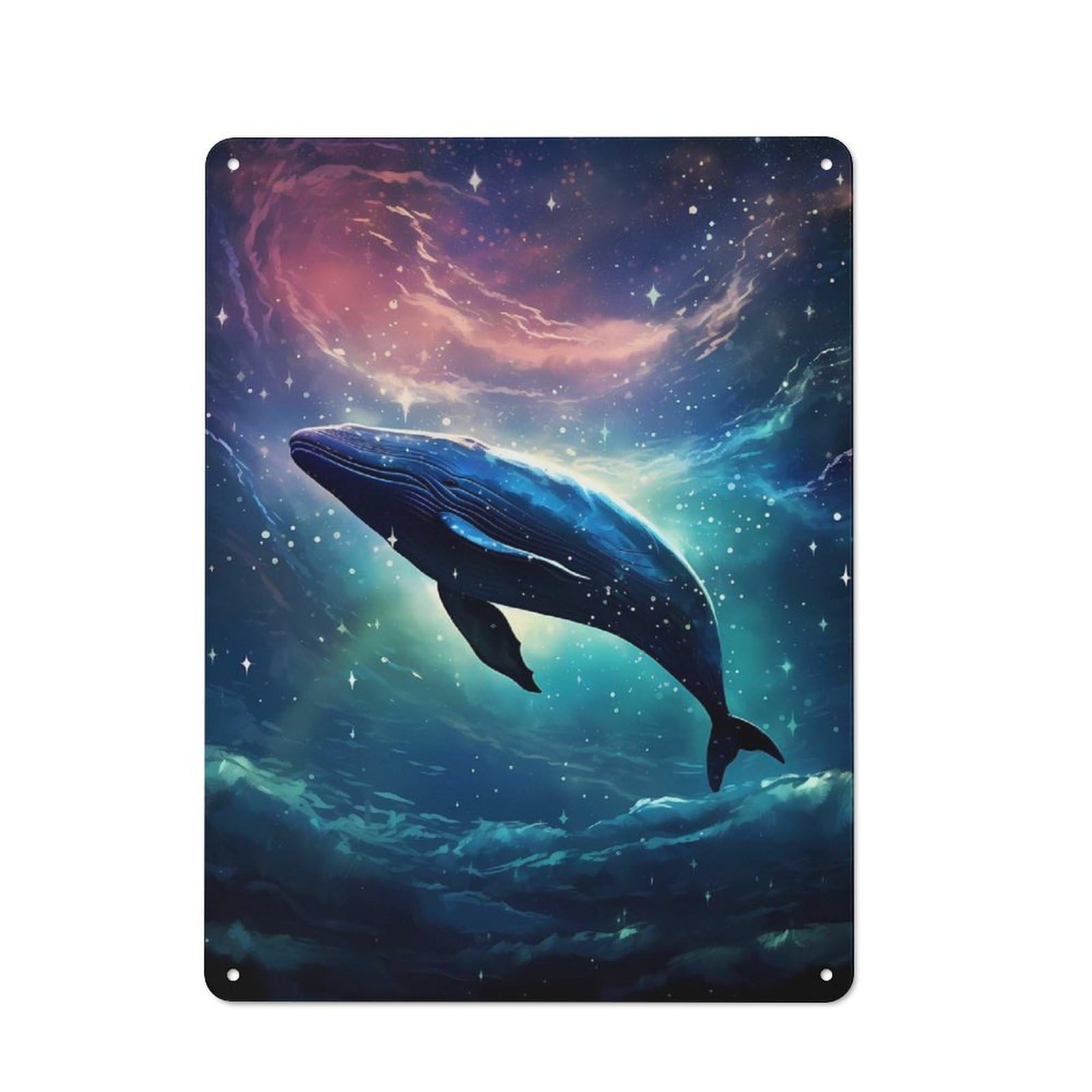 Junmoney Cosmic Starry Whale Retro Metal Wall Sign 40X30cm With For Café Or Home Bar, For Café-Style Decor Fans