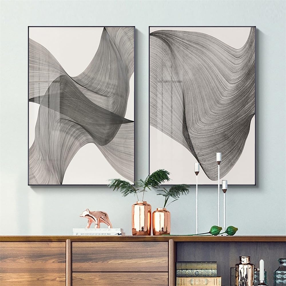 Tableau sur toile lignes grises affiche abstraite moderne deco murale chambre 40x60
