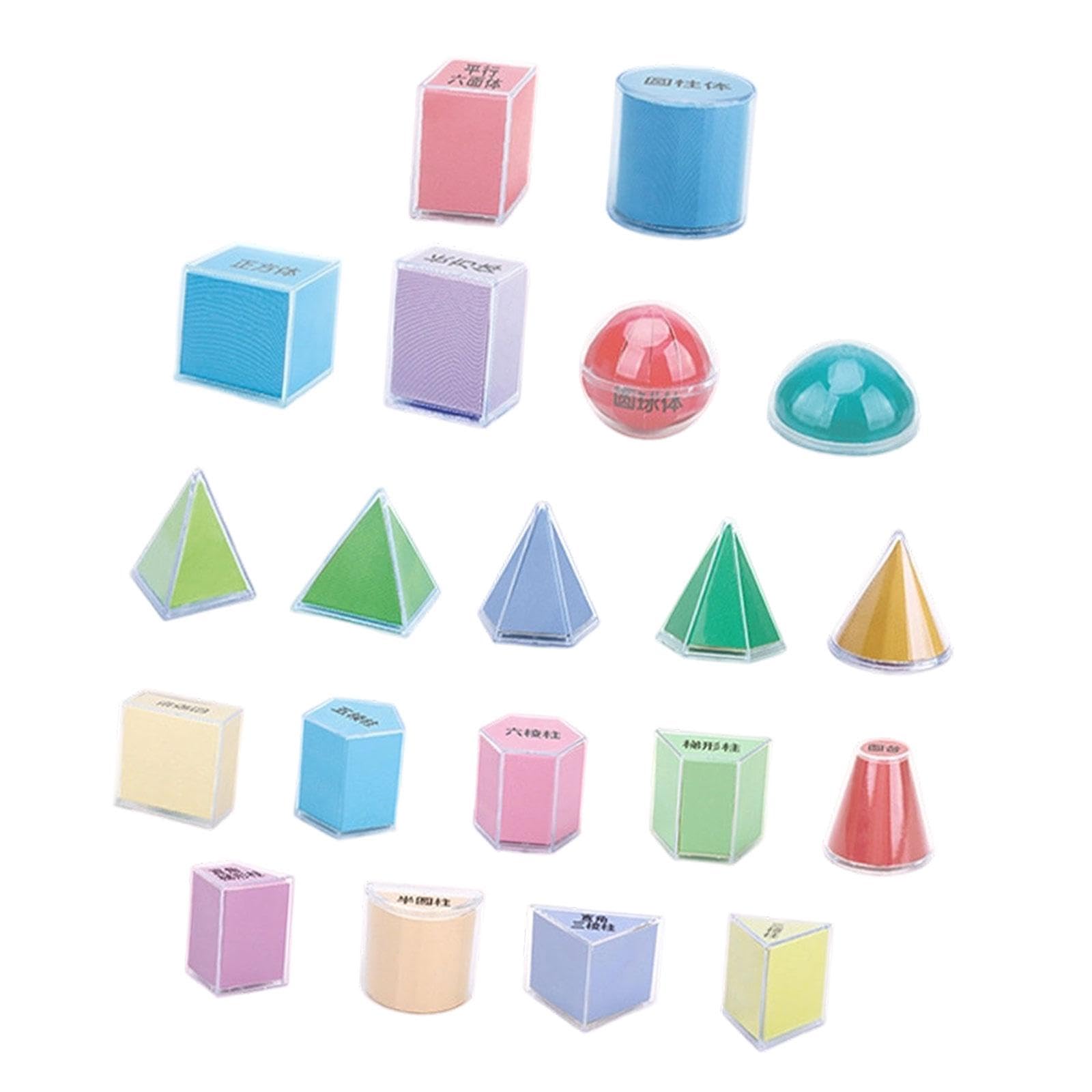 Oshhni 20 pezzi di forme 3D, solidi geometrici, set di blocchi geometrici, multicolore, materiale didattico per la matematica per la scuola elementare
