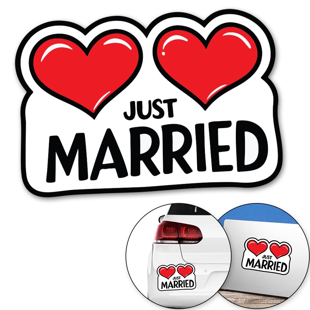 JUST Married Sticker Decal Car Bumper Stickers (20x 14cm) Van Caravan Camper Bumper Decal Wedding Car Bride Groom