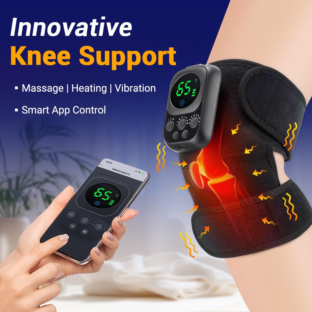 Masajeador de Rodilla Inalámbrico, Dispositivo de Calentamiento de Control Inteligente con Correas Ajustables, Rodillera con Almohadillas EMS apta para Rodilla, Hombro y Codo