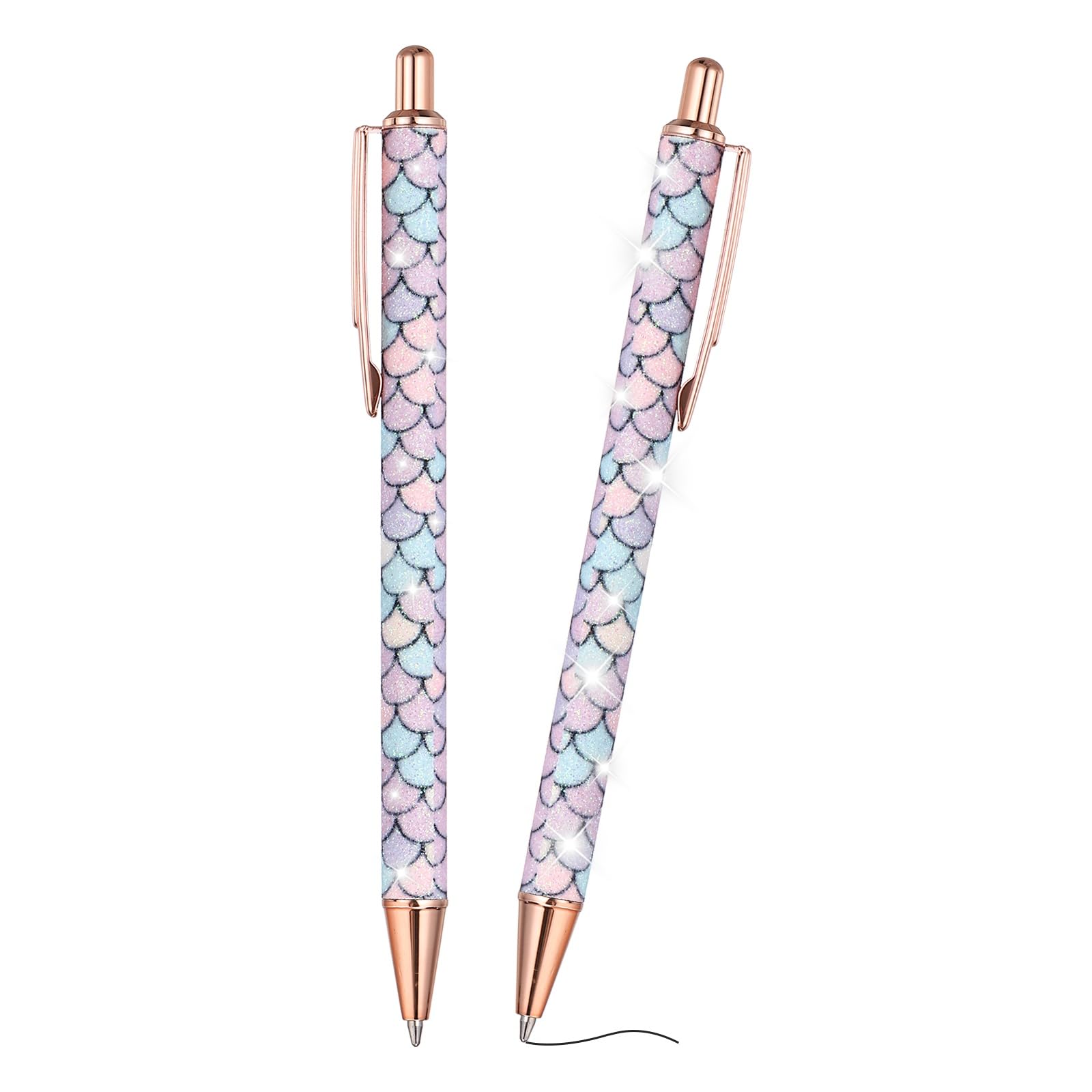 PATIKIL 2Pcs Fancy Pens for Women, Medium Point 1.0mm Black Ink Glitter Ballpoint Pen Metal Retractable Journaling Ballpoint for Gifts Office Journaling, Light Pink/Rose Gold