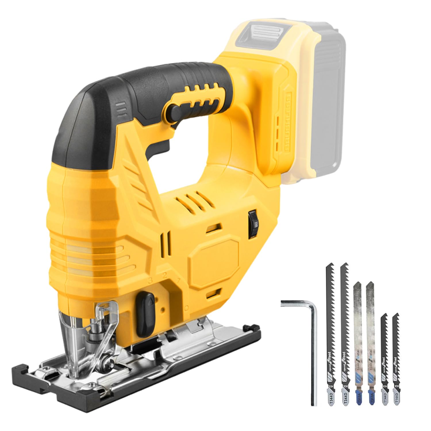 Cordless Jig Saw Compatible with Dewalt 20V Battery, Brushless Jig Saw with 6pcs Blades, 4 Orbital Sets for Wood, Plastic and Metal Cutting (Tool Only