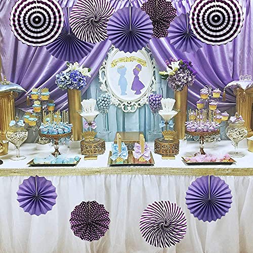 Image of 6 pcs Purple Hanging Paper Fans for Party Decoration Colorful Patterns Party Fans for Birthday Anniversary Bridal Shower Baby Shower Christmas Diwali & Wedding Decor (Pack of 6, Purple)