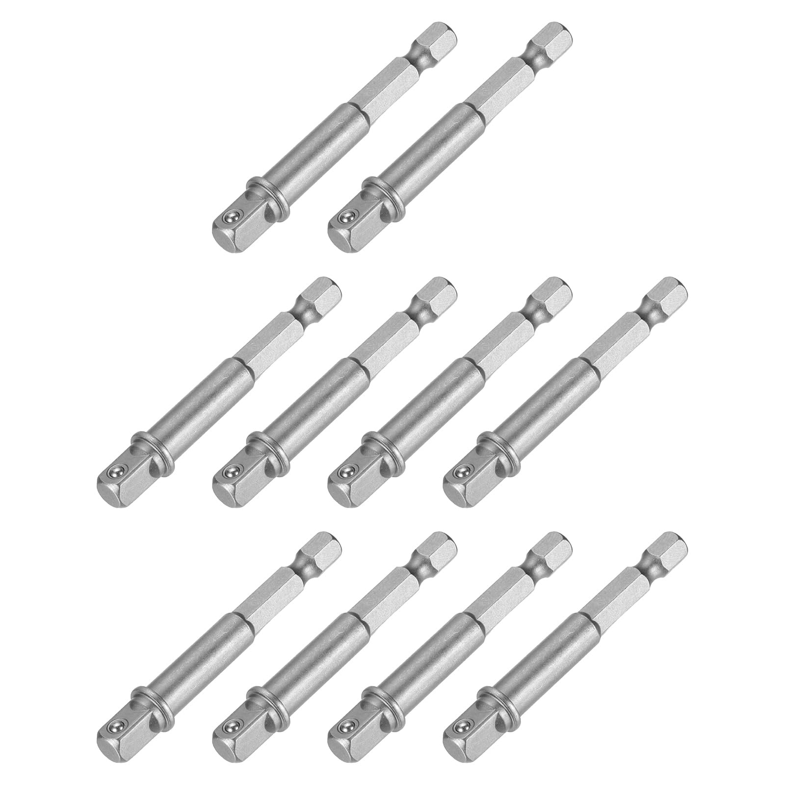 sourcing map 10pcs Impact Socket Adapter 1/4" Square Drive 1/4" Hex Shank 2.6" Long Extension Bit for Axle Nut Driver Drill Socket Sets
