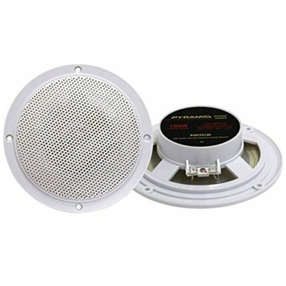 ZESTAW DO PYRAMID MDC6 2 białe głośniki dwumembranowe 50 W RMS 100 W maks. 15,3 cm 153 mm wodoodporny basen łódź restauracja hotel, w parach, w zestawie kable instalacyjne