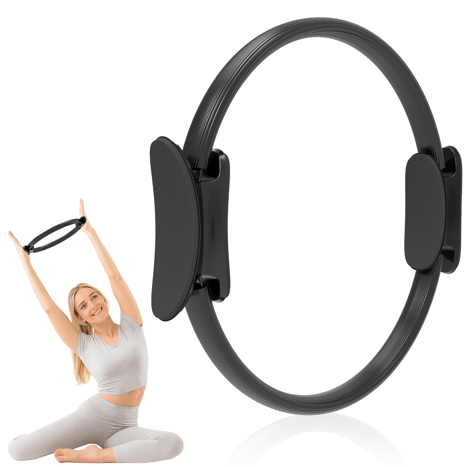 AIMAX Pilates Ring 37cm, Fitness Exercise Circle with Dual Padded Handles for Thighs, Abs, Legs, Arms, Yoga, Core Training, Home Workout, Strength, Flexibility and Stability