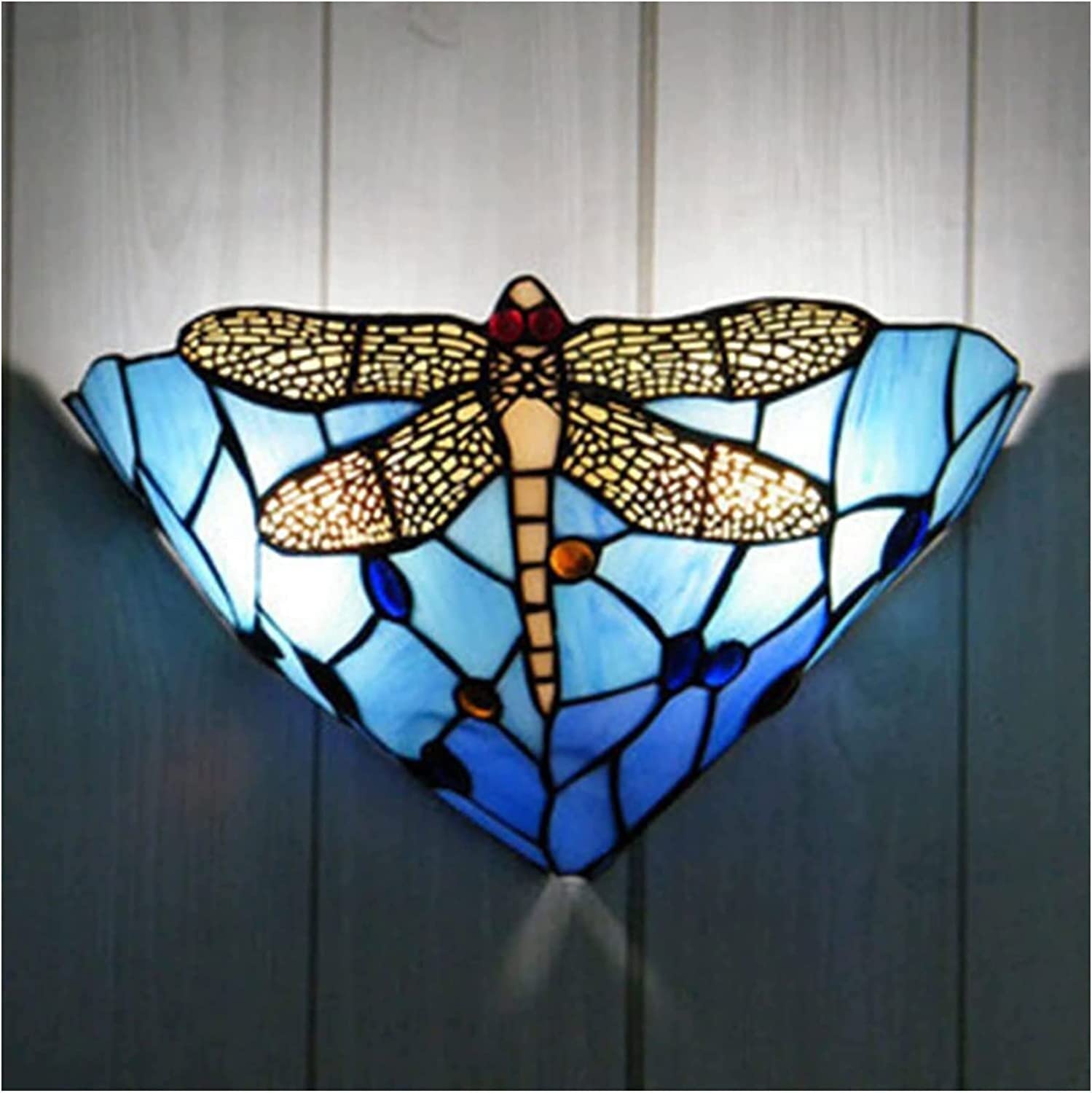 Gauua Light Tiffany Style Wall Tiffany's Country Wall Lamp, Colored Dragonfly Glass, Creative Ing, Retro Tiffany Garden Used For Corridors