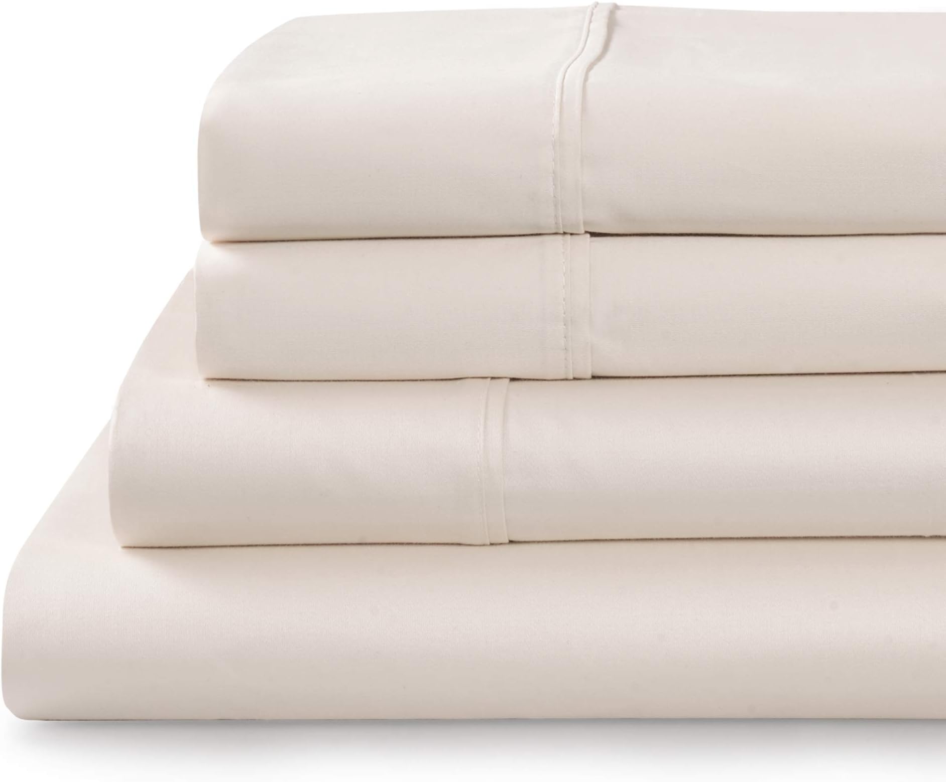 TRANQUIL NIGHTS - 300 Thread Count 100% Cotton Bed Sheet Set, 4-Piece Ivory Full Size Sheets, Cool & Breathable Percale Sheets, Smooth Luxury Bedding, Deep Pocket Sheets to Fit Upto 17" Mattress