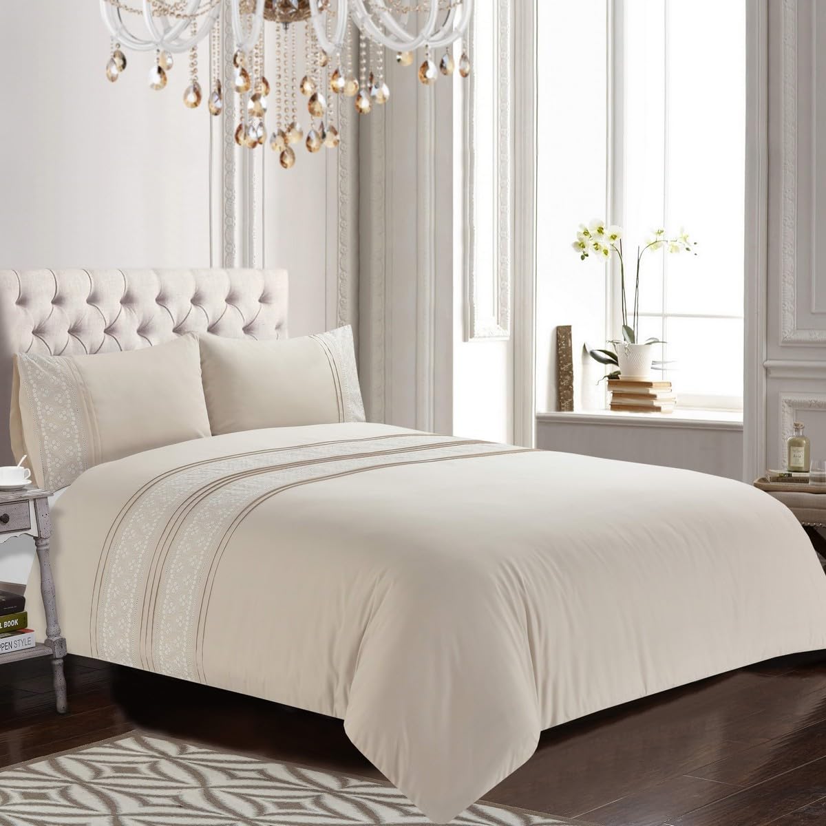 Rackhams Lottie Natural Duvet Cover Set - Double - Natural - Polycotton