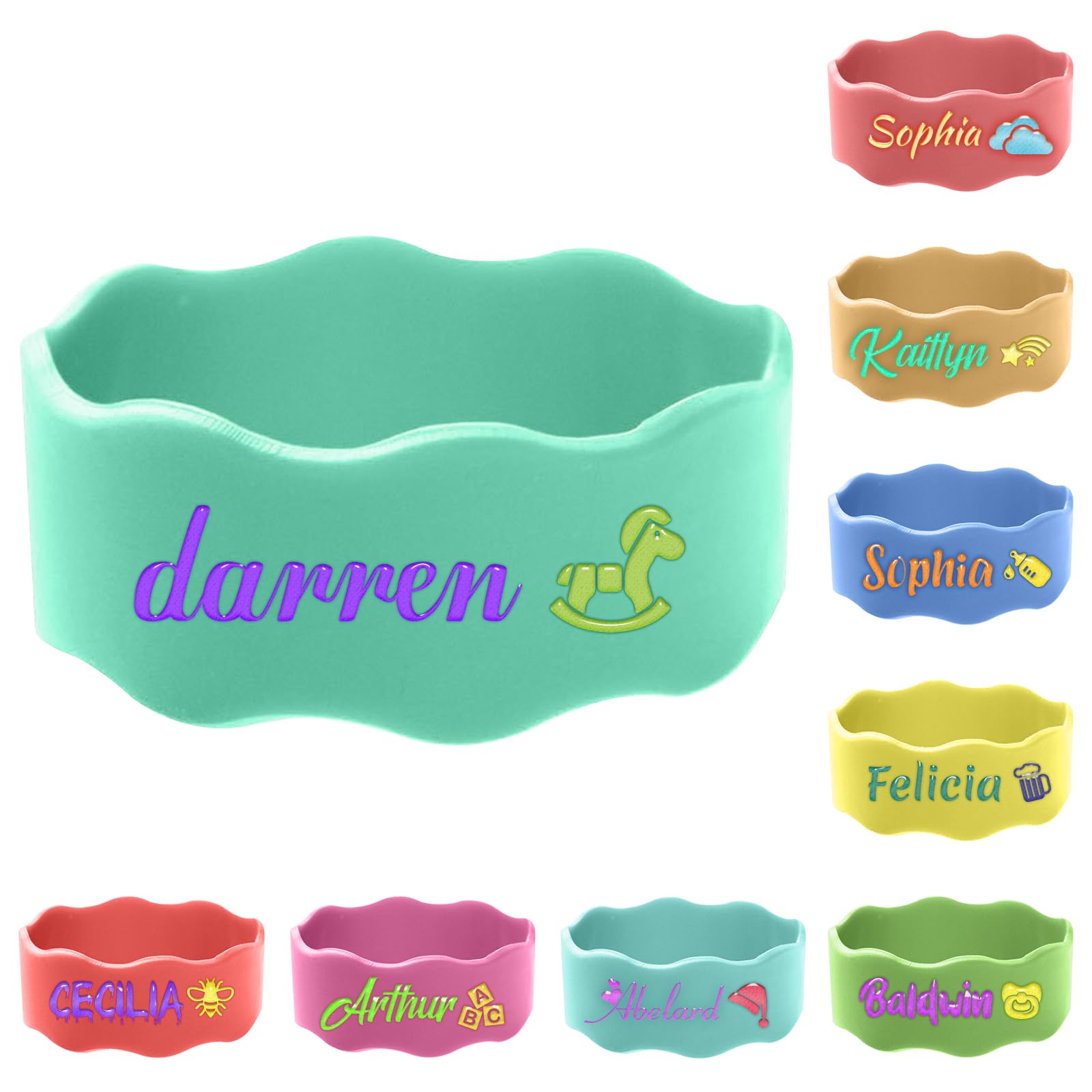 4 Pcs Personalised Water Bottle Name Bands, Washable Daycare Labels, Printable Name Sippy Cup Strap Reusable Bottle Labels Silicone Daycare Essentials — image 1