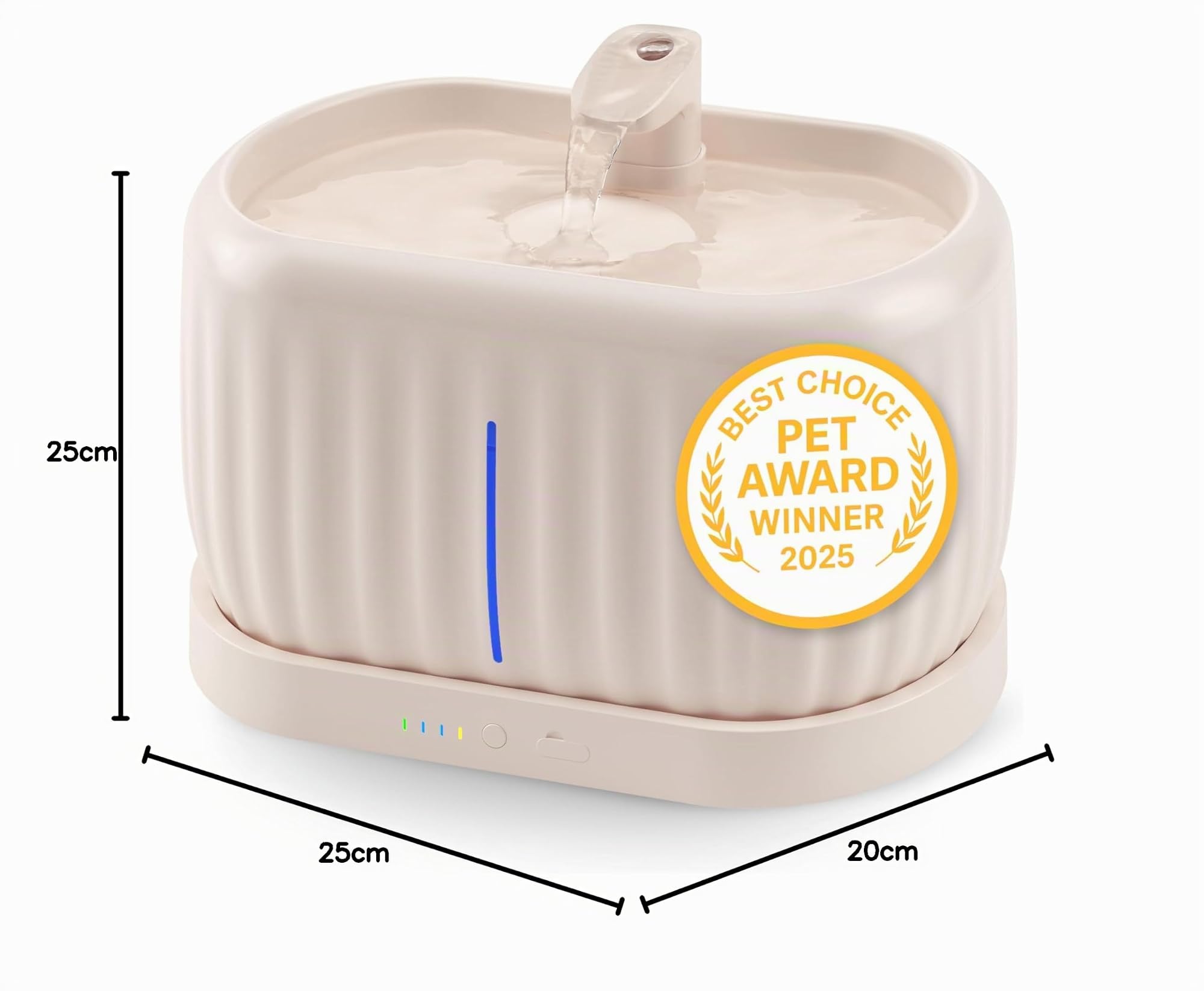 Pretty Paw Fuente de Agua para Gatos Inalámbrica 3L con Sensor de Movimiento - Batería Recargable USB, Bomba Silenciosa, Filtro Integrado - Pure Flow MAX (Beige)